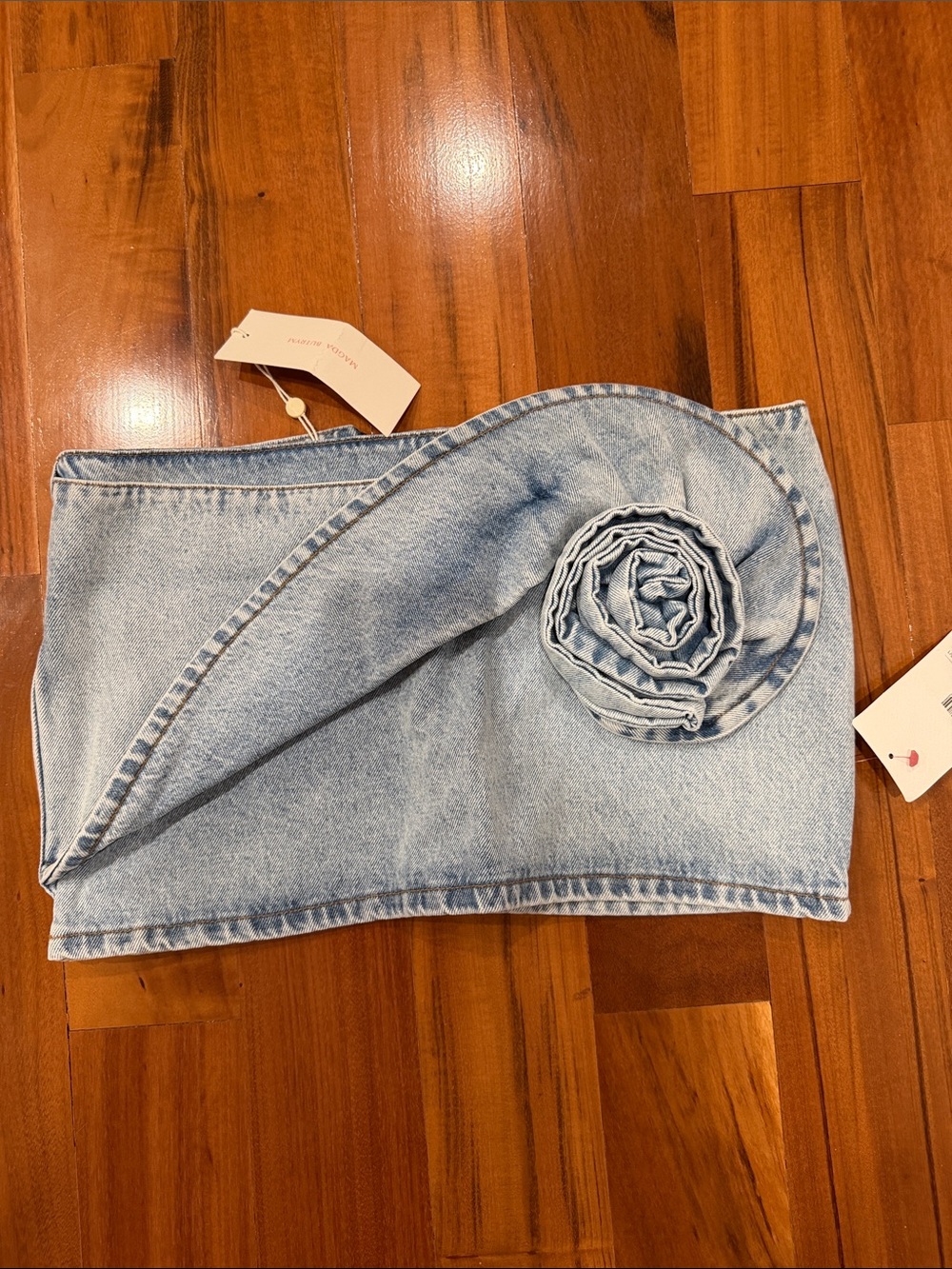 Magda Butrym Light Blue Denim Pencil Skirt with Rosette